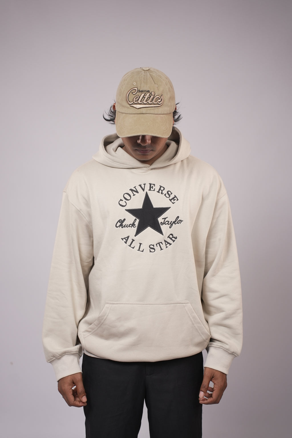 hoodie sweatshirt [ crewneck style with a hood ]