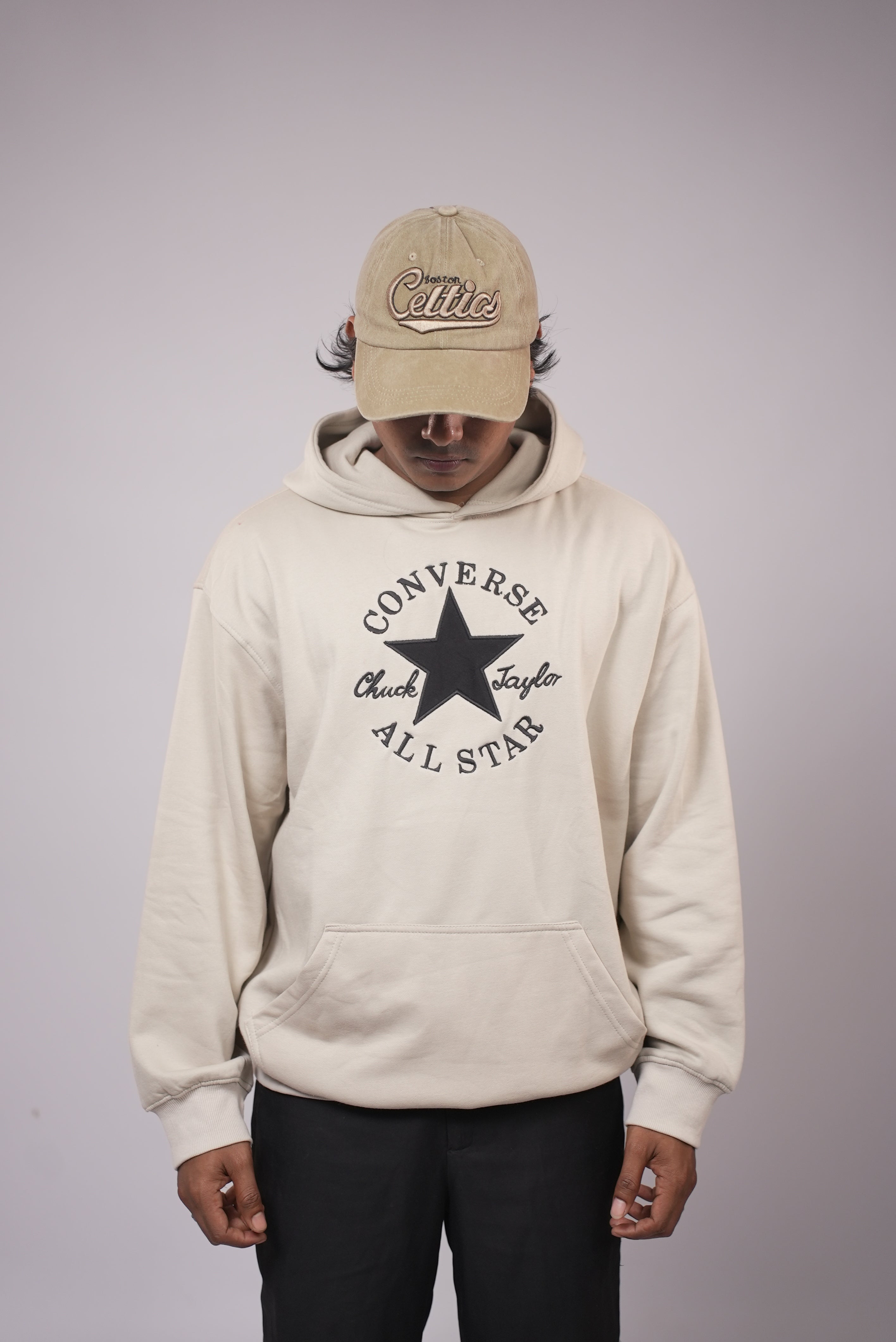 hoodie sweatshirt [ crewneck style with a hood ]