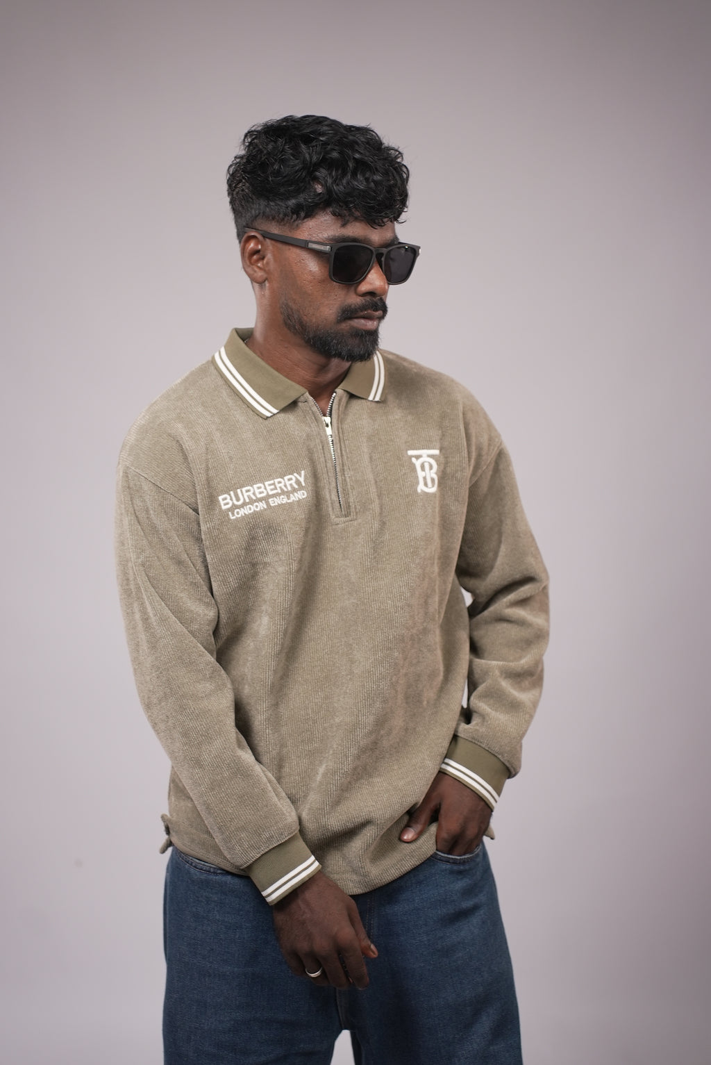 MEN TEXTURED POLO SWEATSHIRT