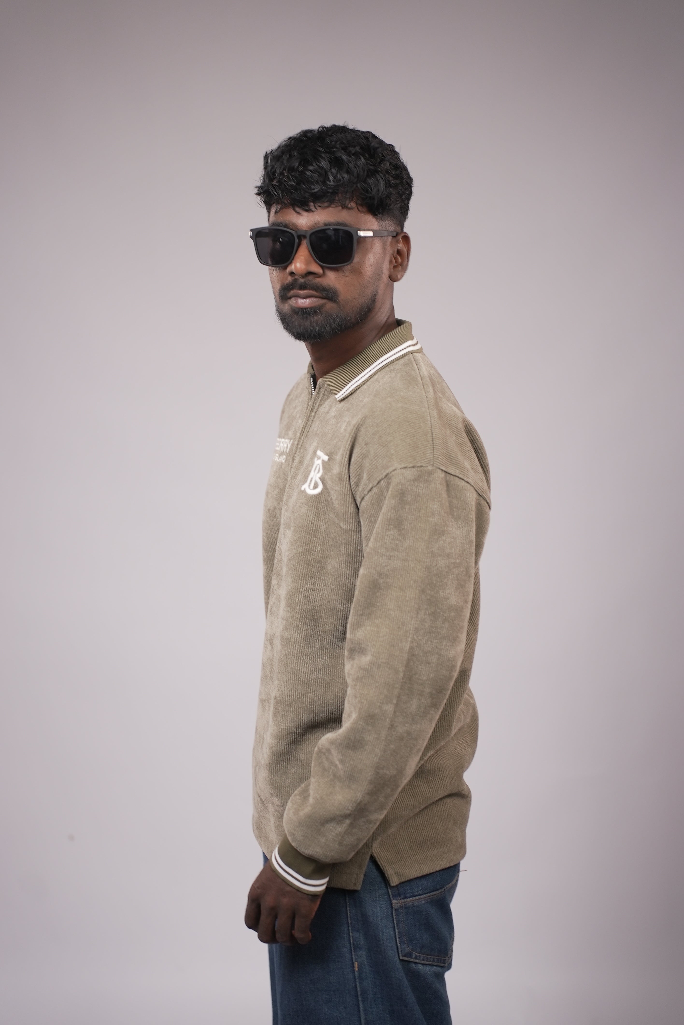MEN TEXTURED POLO SWEATSHIRT