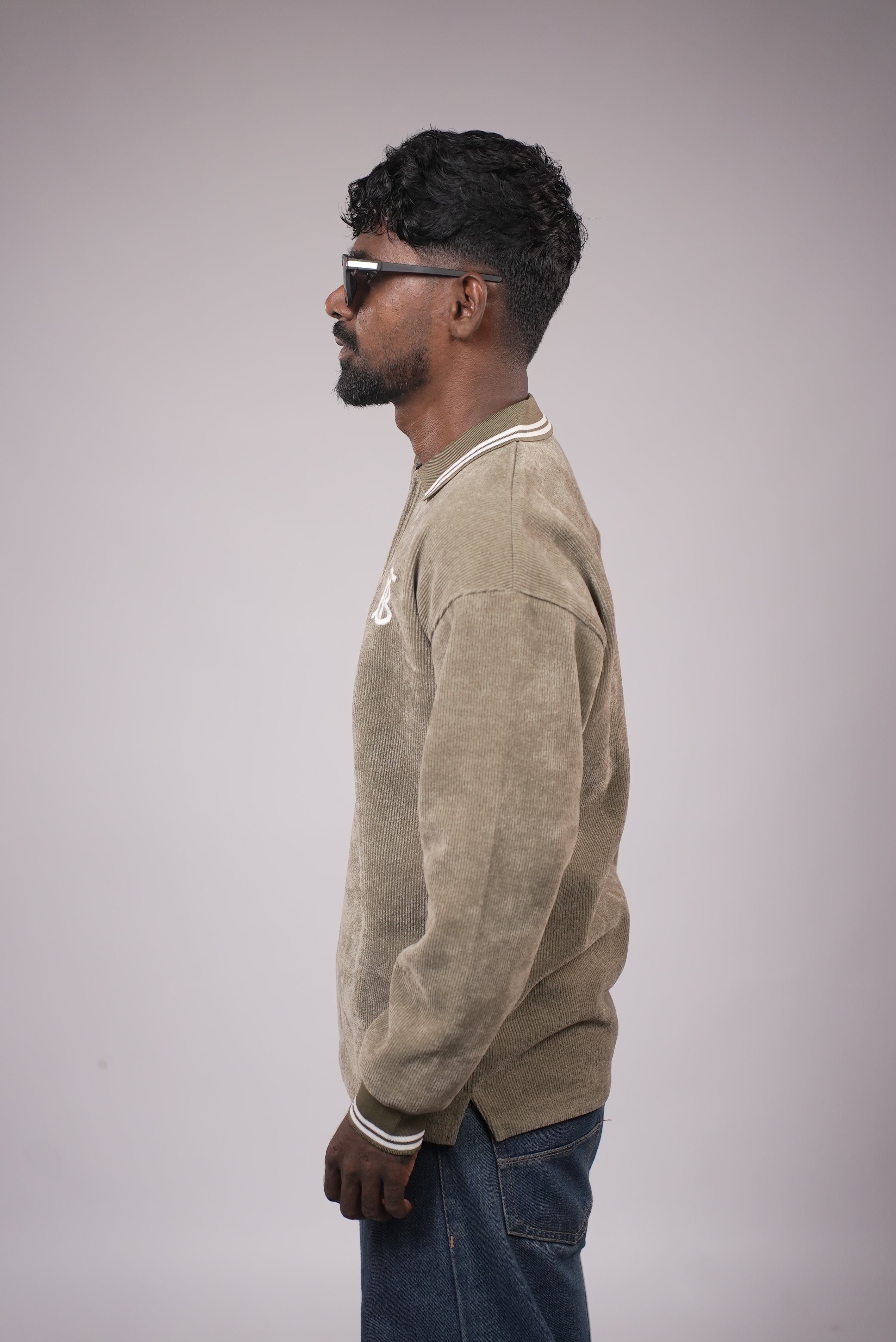 MEN TEXTURED POLO SWEATSHIRT